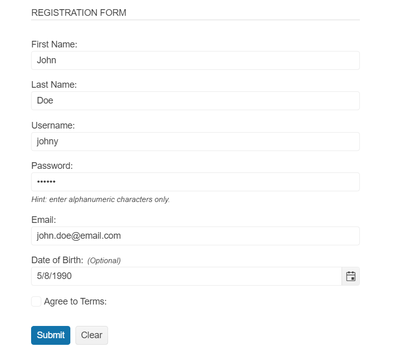 Sample Telerik UI for ASP.NET Core Form