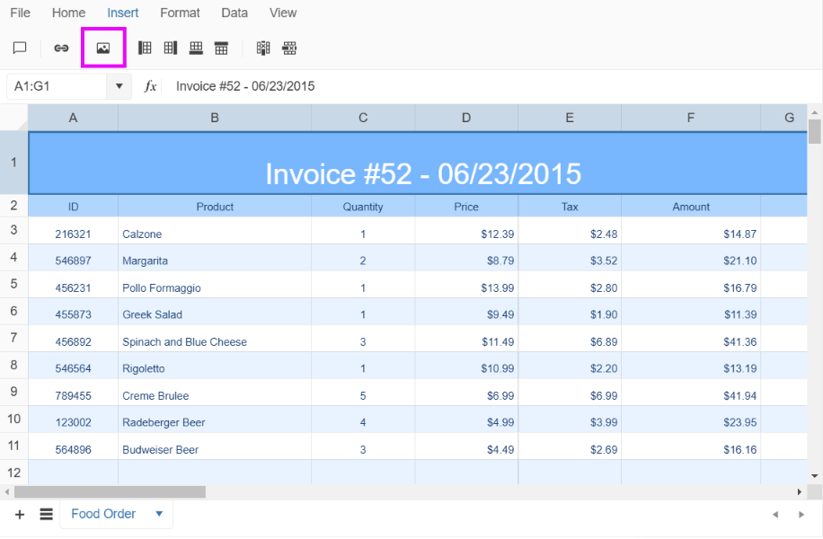 UI for ASP.NET Core Spreadsheet Insert Image tool