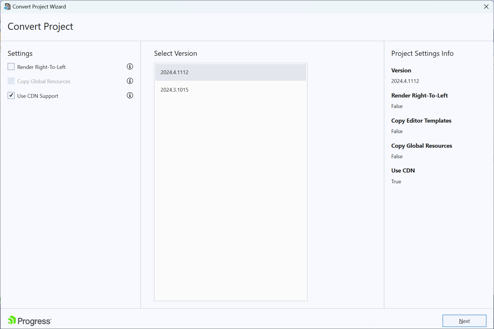 UI for ASP.NET Core Version selection