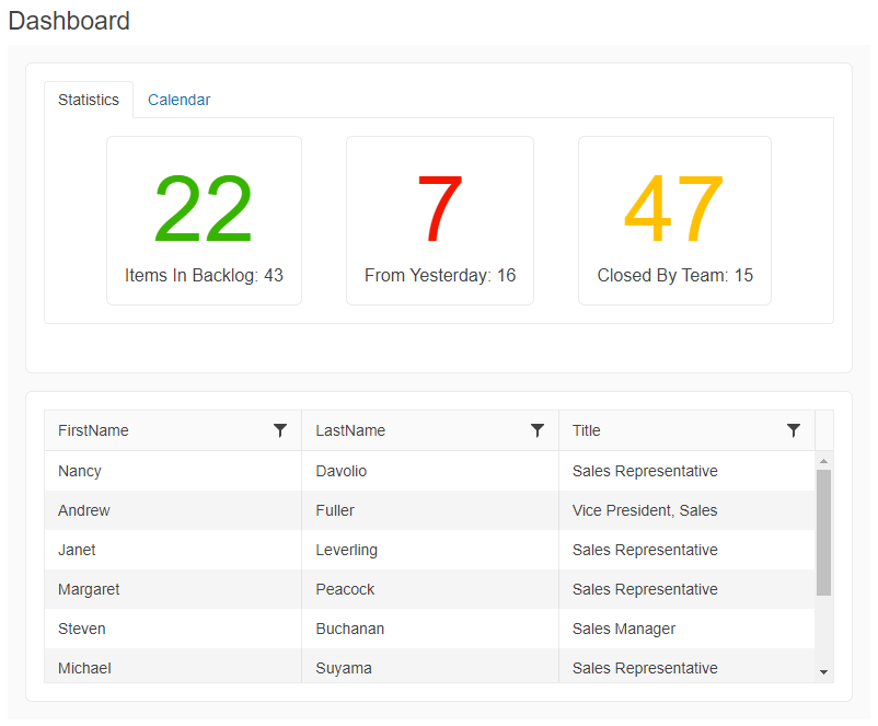 Sample Telerik UI for ASP.NET MVC TileLayout