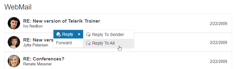 Sample Telerik UI for ASP.NET MVC Context Menu