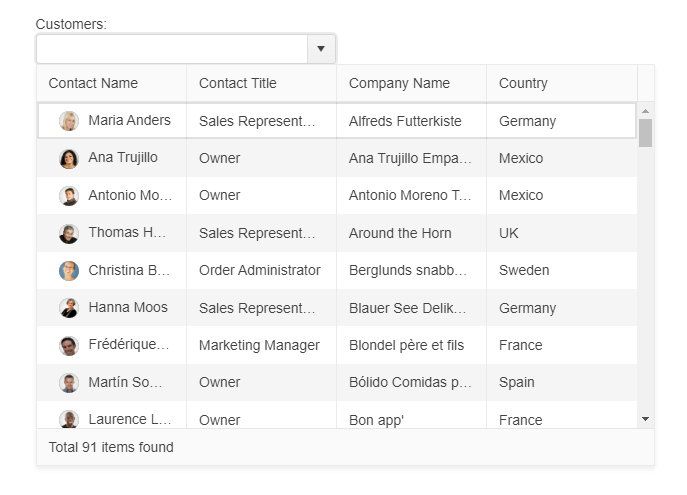 Sample Telerik UI for ASP.NET MVC MultiColumnComboBox
