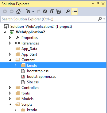 UI for ASP.NET MVC The Kendo UI directories in the Solution Explorer