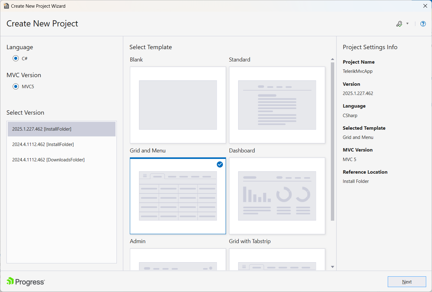 UI for ASP.NET MVC New Project Wizard templates