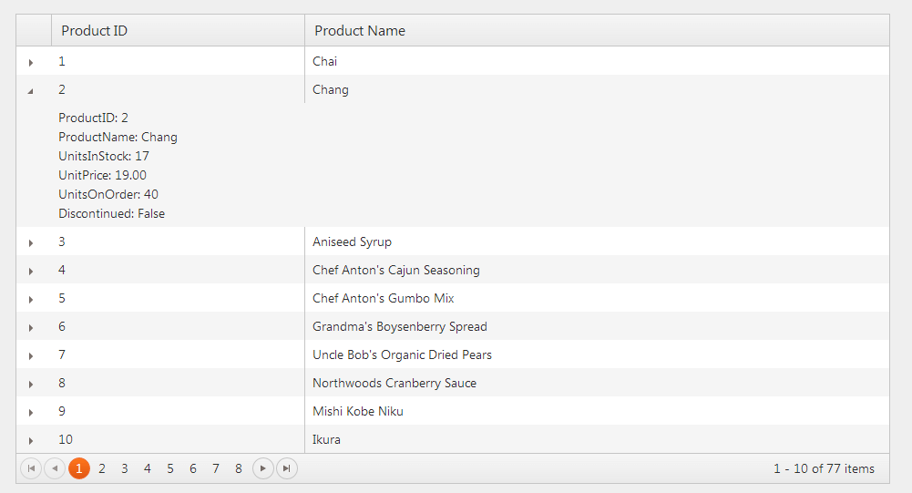 UI for ASP.NET MVC The final result is a Grid with detail template