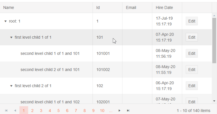 gif of auto-generated columns with CRUD, selection and Paging