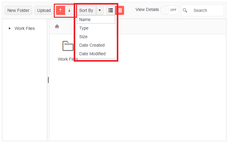 Blazor FileManager Sort