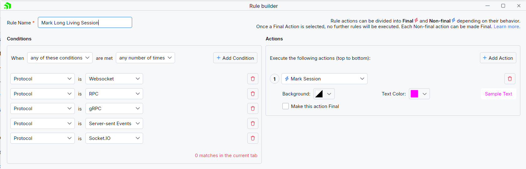 Creating "Mark Long-Living Sessions" rule