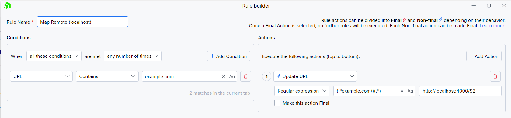Creating "Map Remote (localhost)" rule