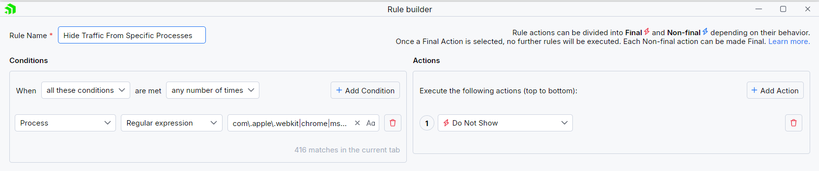 Creating "Hide Traffic from Specific Processes" rule