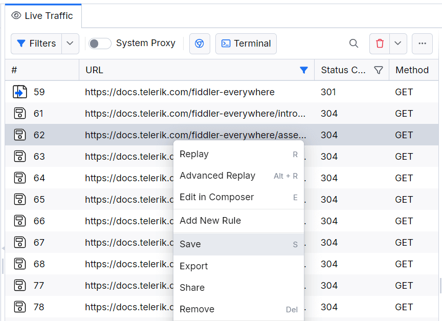 "Save" option from the context menu