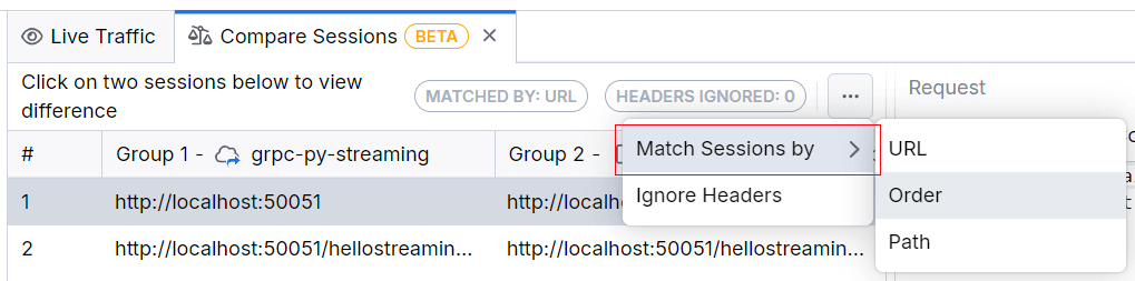 Choose sessions for comparison