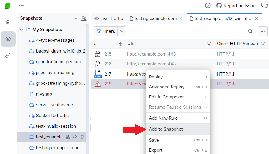 Adding a session to an existing snapshot