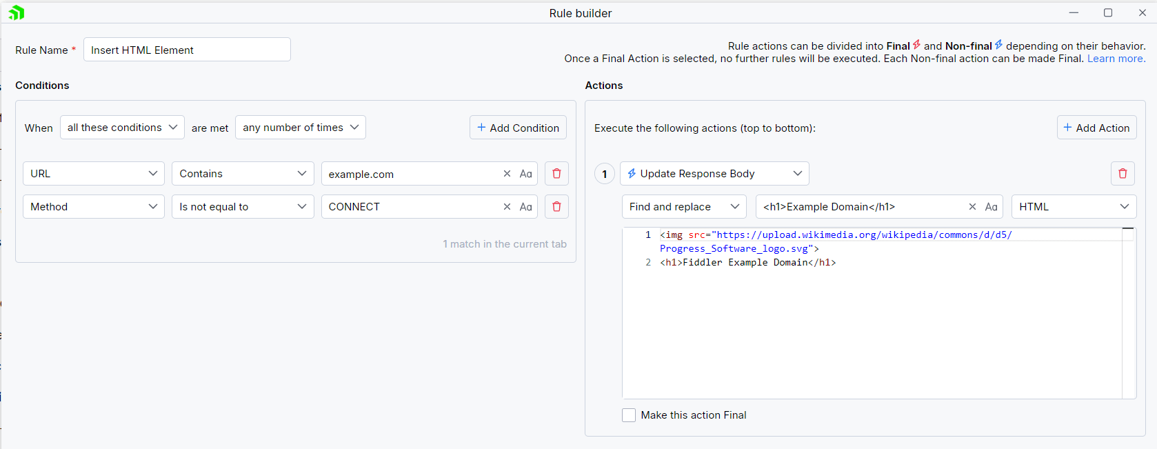 Creating "Insert HTML" rule