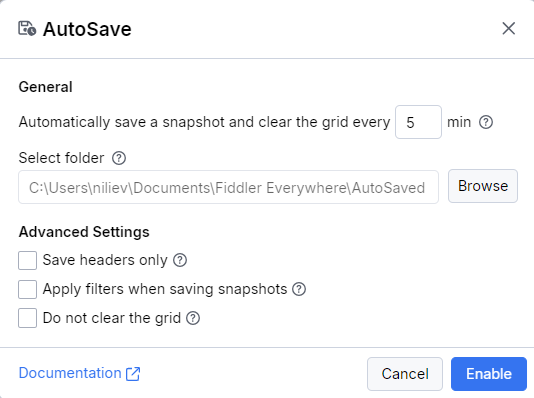 Auto save options