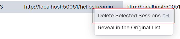 Compared Sessions context menu