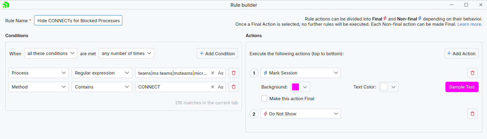 Creating "Hide CONNECT Tunnels" rule