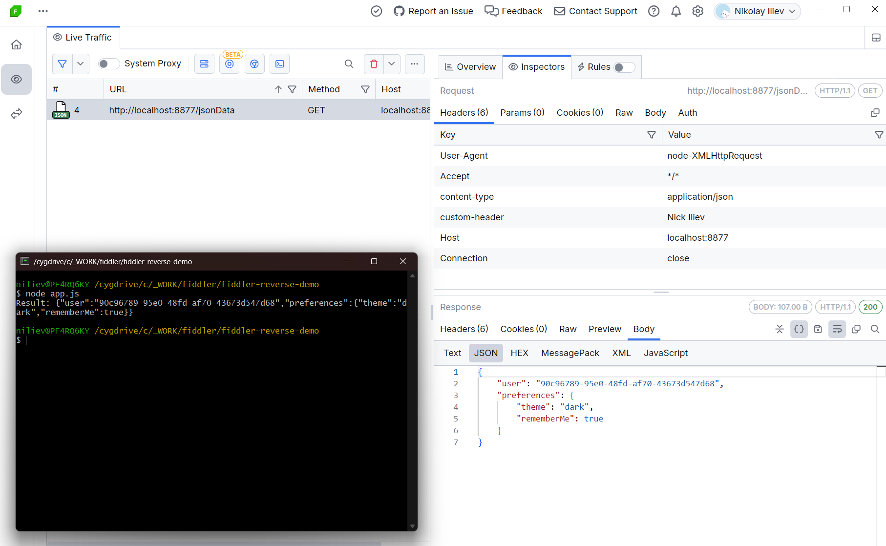 Captured traffic through reverse proxy