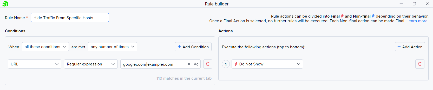 Creating "Hide Traffic From Specific Hosts" rule
