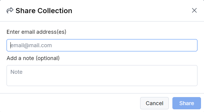 Share collection popup