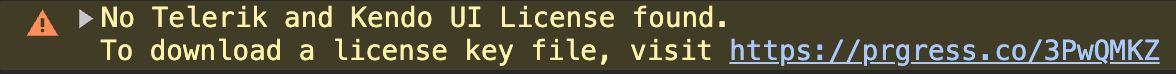 Kendo UI for Angular - Console Warning for a missing or invalid license