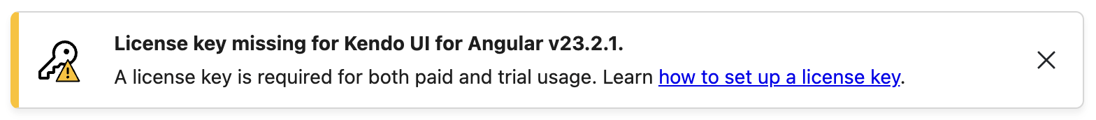 Kendo UI for Angular - Invalid License Banner