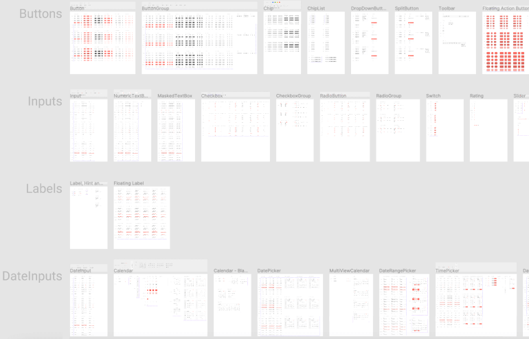 KendoReact Figma UI Kits Page with Multiple Frames