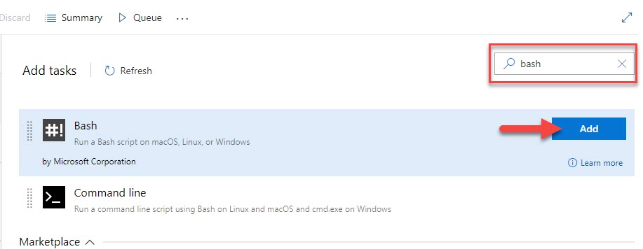 Azure Pipelines Classic - add Bash task
