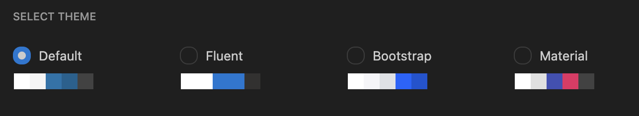 The Select theme for application dialog in the Kendo UI Template Wizard for VS Code