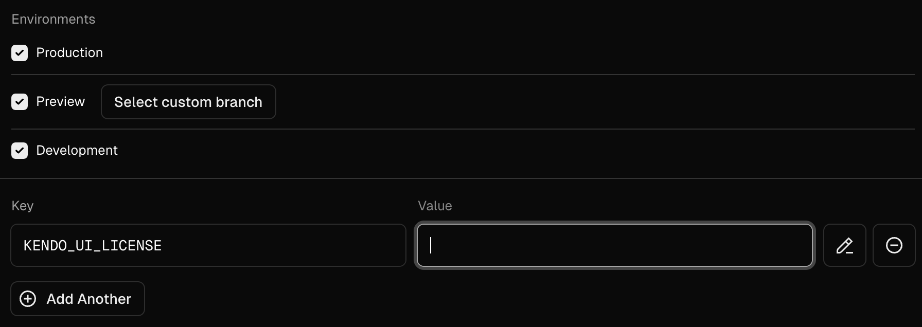 Vercel add kendo licnese key