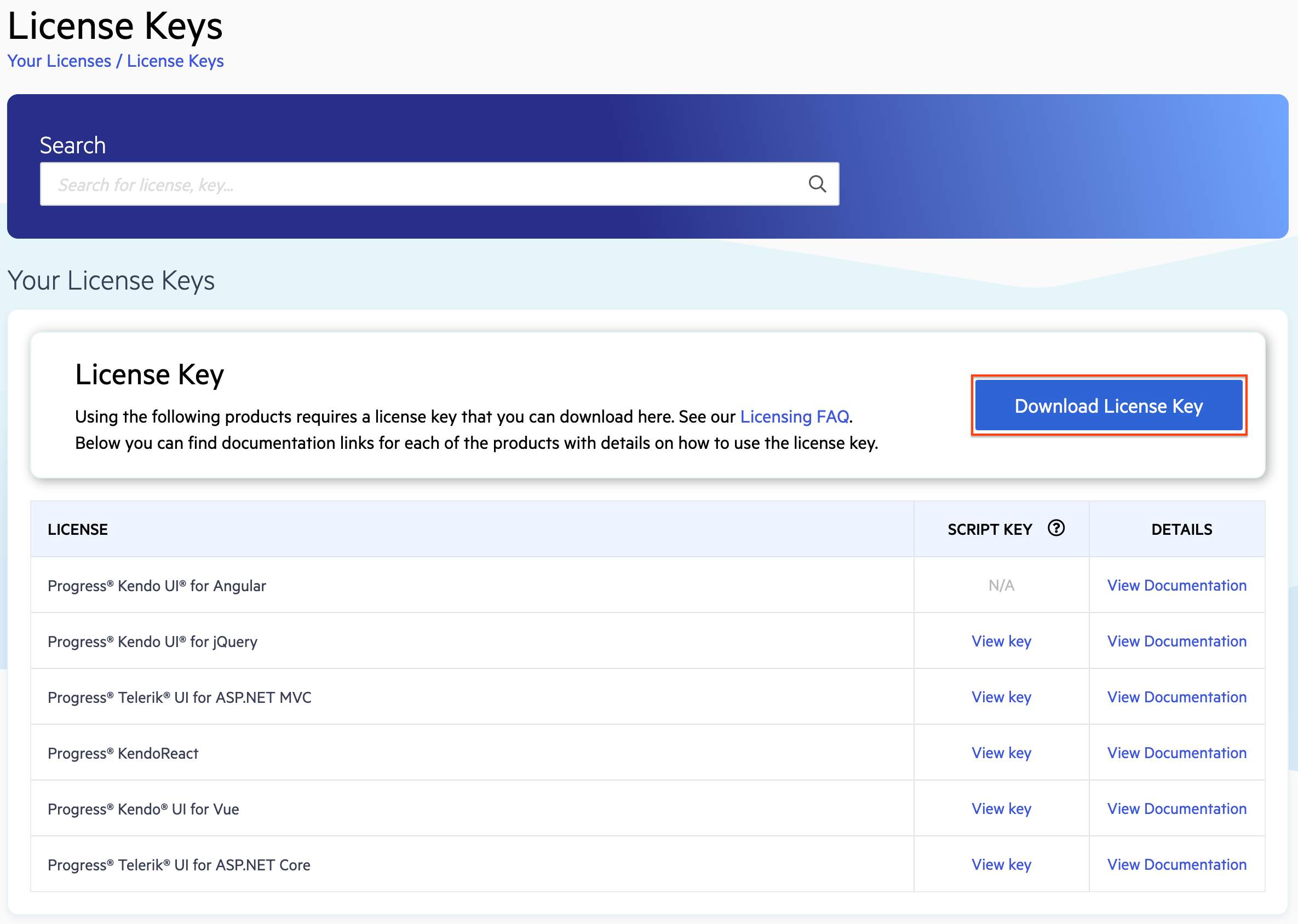 Telerik Account - License Keys - Vue Download