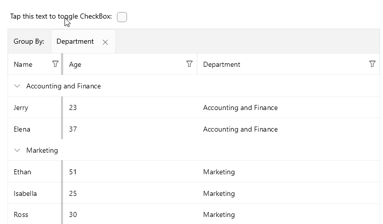 .NET MAUI DataGrid Frozen Columns and Group Headers