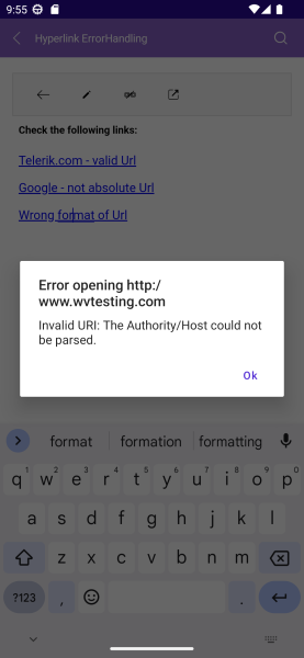 .NET MAUI RichTextEditor Hyperlink Error Handling