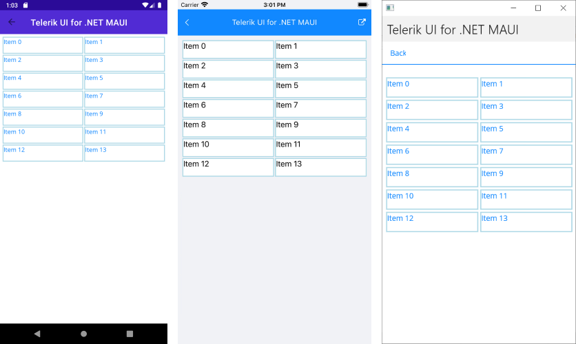 .NET MAUI ListView Layouts Grid