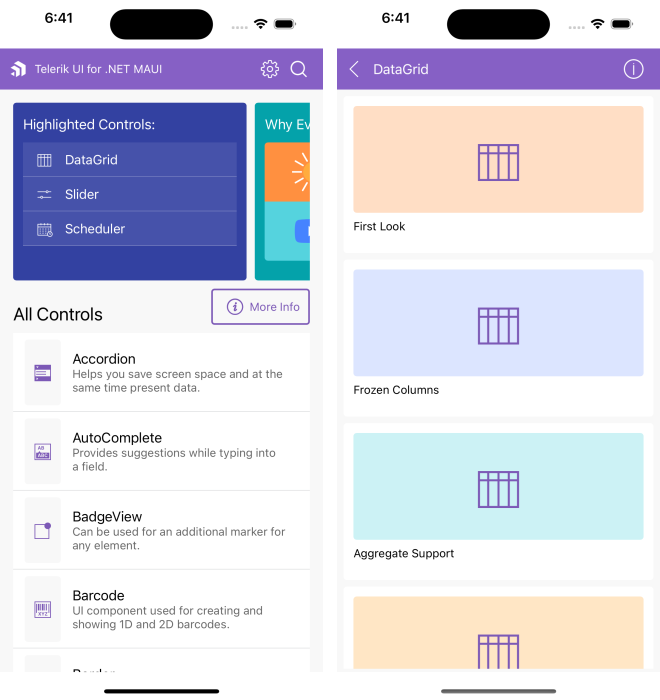 Telerik UI for .NET MAUI ControlsSamples App iOS