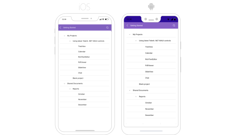 Telerik UI for .NET MAUI TreeView Getting Started on mobile platforms