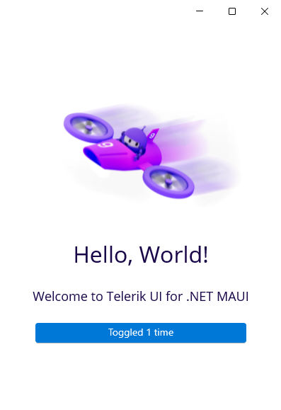 Welcome to Telerik UI for .NET MAUI app initial screen on Windows