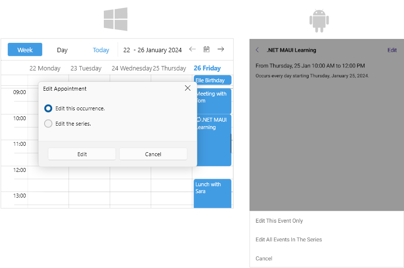 Telerik .NET MAUI Scheduler EditRecurrenceChoiceDialog