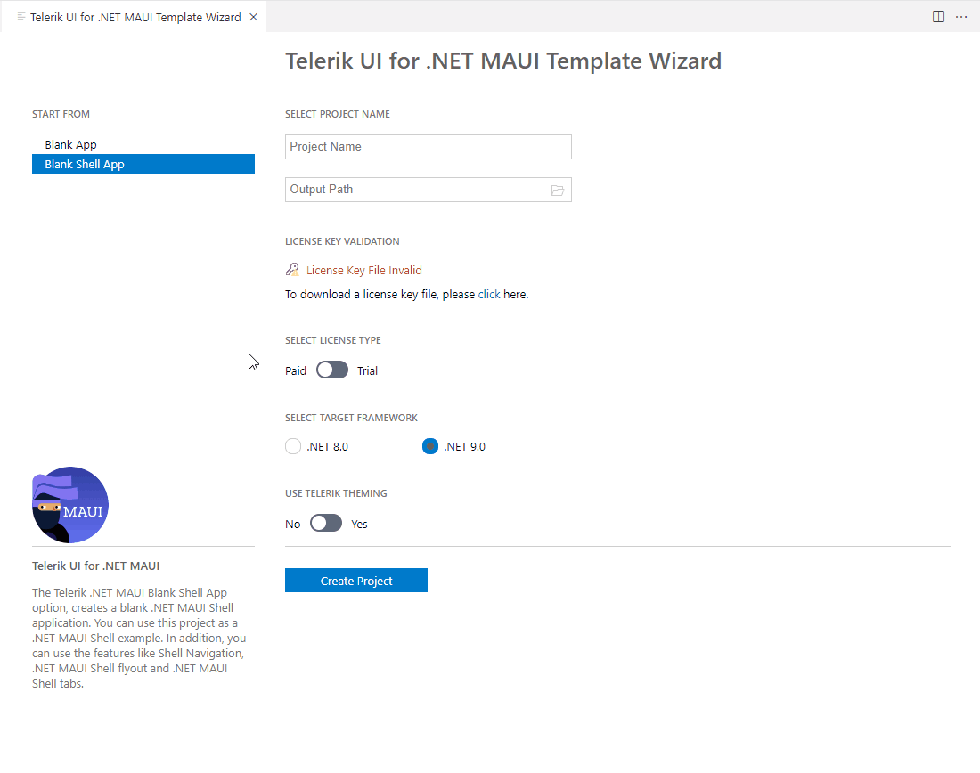 Telerik UI for .NET MAUI VS Code snippets