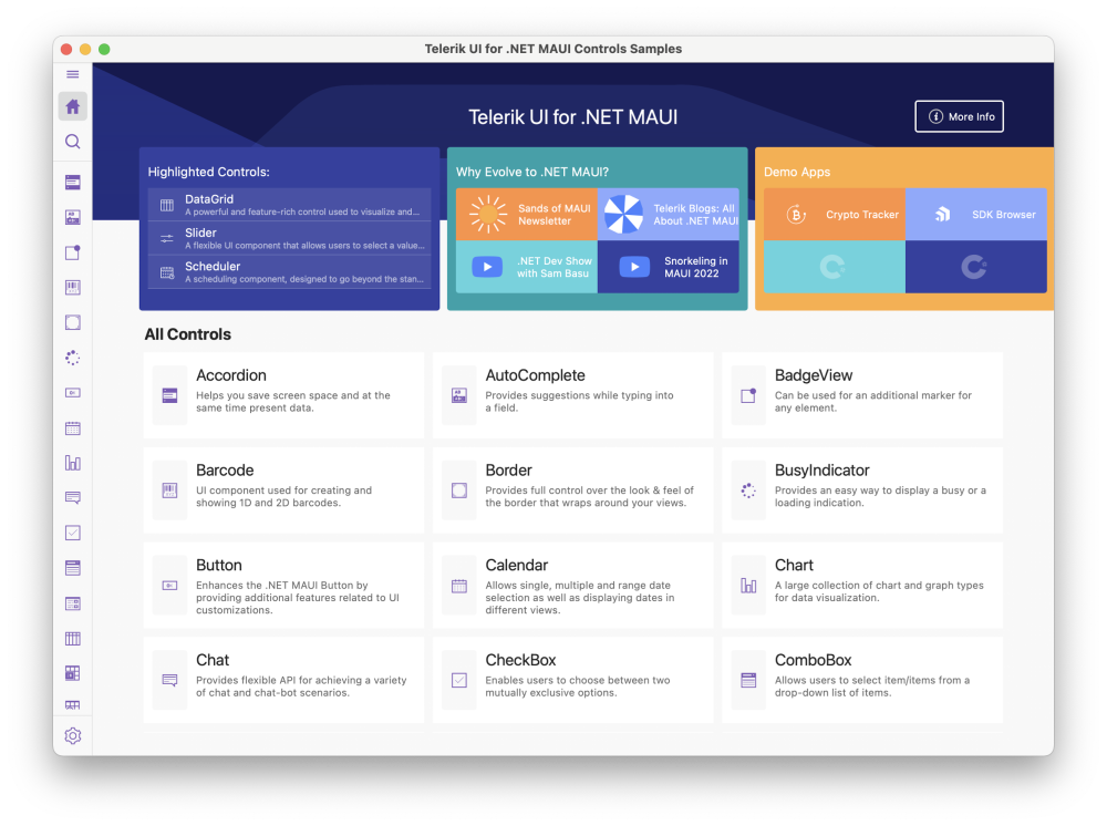 Telerik UI for .NET MAUI ControlsSamples App MacCatalyst