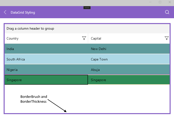 Styling the border brush and border thickness of the Telerik UI for .NET MAUI DataGrid