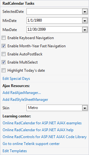 Showing the RadCalendar Smart Tag