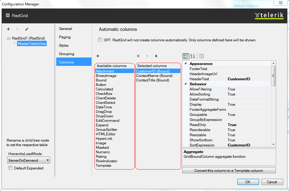 Design-time adding columns