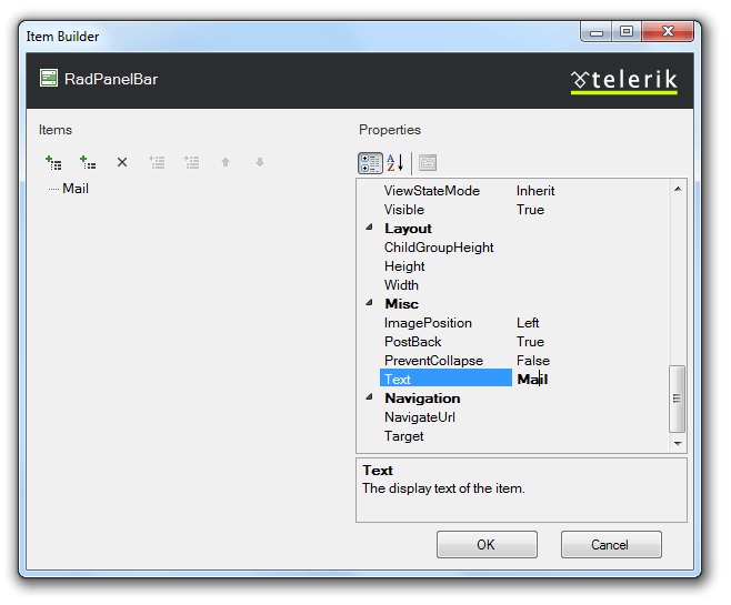 PanelBar Item Builder