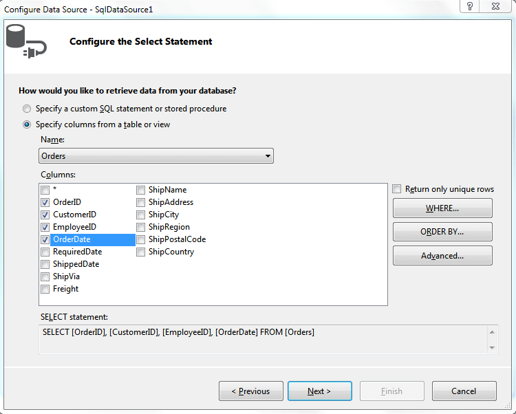 Configure Select Statement