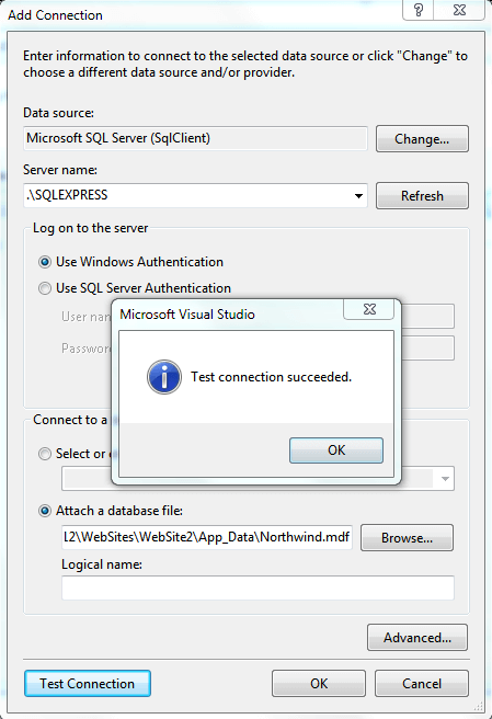 New connection dialog settings