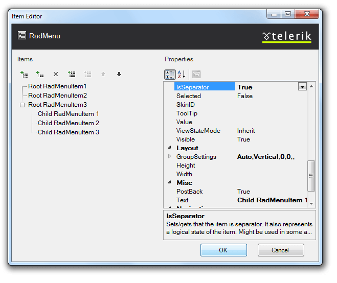 RadMenu IsSeparator Property