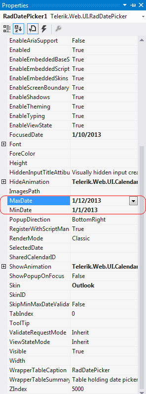 Setting min and max date