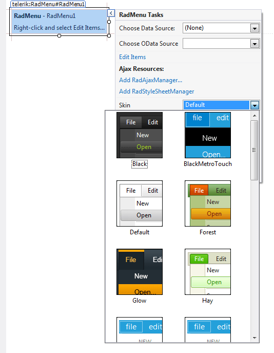 RadMenu Choose Skin