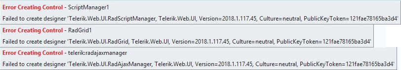 Error Creating Control Failed To Create Designer
